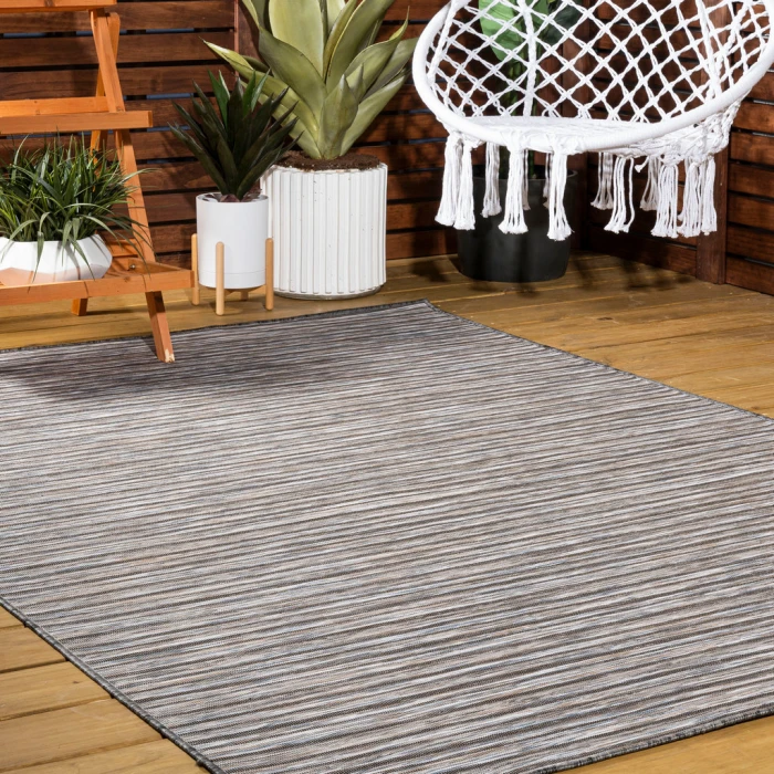 Finn Modern Farmhouse Pinstripe Dark Gray/Blue 9 ft. x 12 ft. Indoor/Outdoor Area Rug