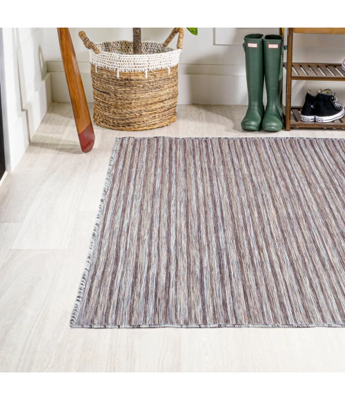 Finn Modern Farmhouse Pinstripe Dark Gray/Blue 4 ft. x 6 ft. Indoor/Outdoor Area Rug