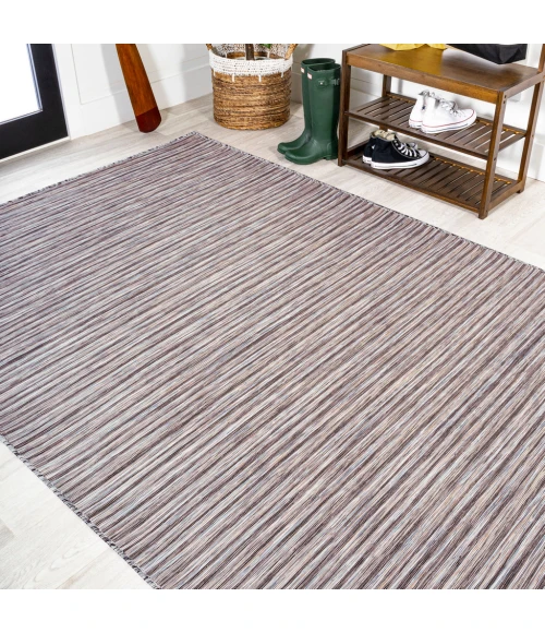 Finn Modern Farmhouse Pinstripe Dark Gray/Blue 4 ft. x 6 ft. Indoor/Outdoor Area Rug