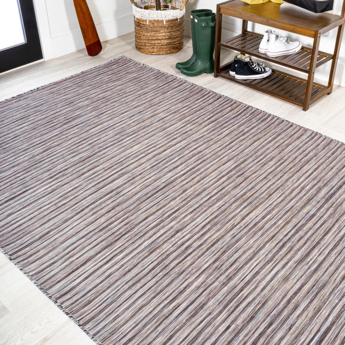 Finn Modern Farmhouse Pinstripe Dark Gray/Blue 9 ft. x 12 ft. Indoor/Outdoor Area Rug