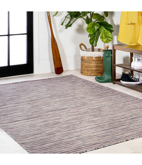 Finn Modern Farmhouse Pinstripe Dark Gray/Blue 4 ft. x 6 ft. Indoor/Outdoor Area Rug