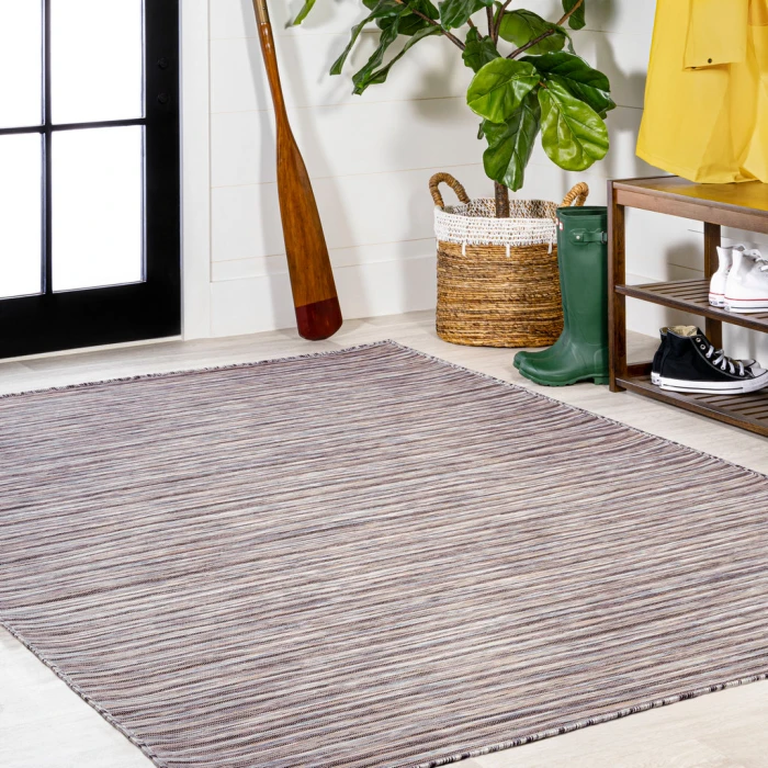 Finn Modern Farmhouse Pinstripe Dark Gray/Blue 9 ft. x 12 ft. Indoor/Outdoor Area Rug