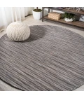 Finn Modern Farmhouse Pinstripe Dark Gray/Blue 6' Round Indoor/Outdoor Area Rug