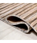 Finn Modern Farmhouse Pinstripe Brown/Natural 6' Square Indoor/Outdoor Area Rug