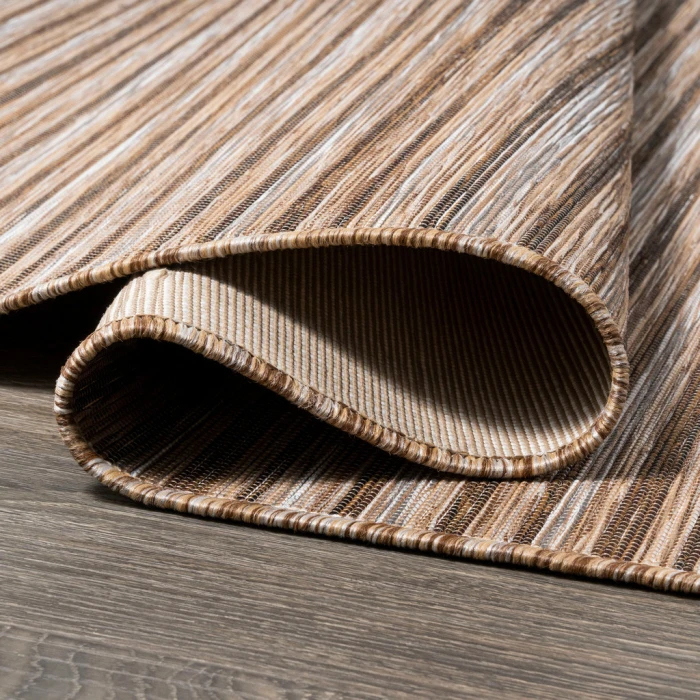 Finn Modern Farmhouse Pinstripe Brown/Natural 6' Square Indoor/Outdoor Area Rug