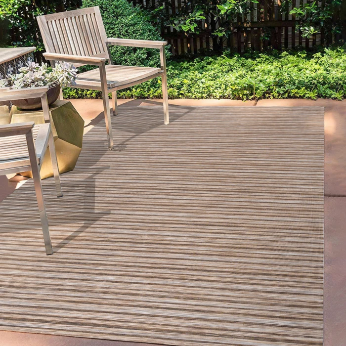 Finn Modern Farmhouse Pinstripe Brown/Natural 3 ft. x 5 ft. Indoor/Outdoor Area Rug