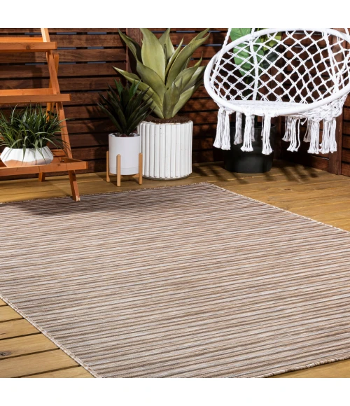 Finn Modern Farmhouse Pinstripe Brown/Natural 9 ft. x 12 ft. Indoor/Outdoor Area Rug