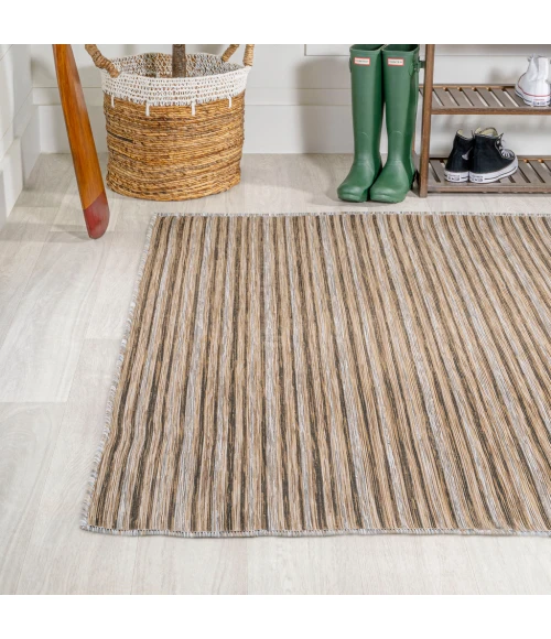 Finn Modern Farmhouse Pinstripe Brown/Natural 9 ft. x 12 ft. Indoor/Outdoor Area Rug