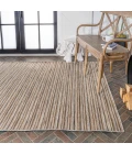 Finn Modern Farmhouse Pinstripe Brown/Natural 9 ft. x 12 ft. Indoor/Outdoor Area Rug