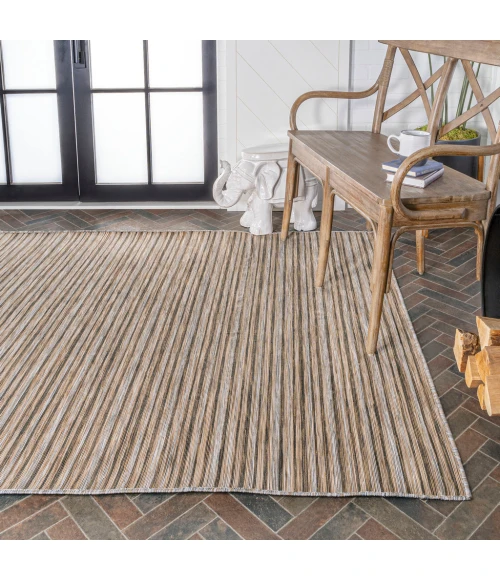 Finn Modern Farmhouse Pinstripe Brown/Natural 9 ft. x 12 ft. Indoor/Outdoor Area Rug