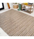 Finn Modern Farmhouse Pinstripe Brown/Natural 9 ft. x 12 ft. Indoor/Outdoor Area Rug