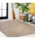 Finn Modern Farmhouse Pinstripe Brown/Natural 9 ft. x 12 ft. Indoor/Outdoor Area Rug