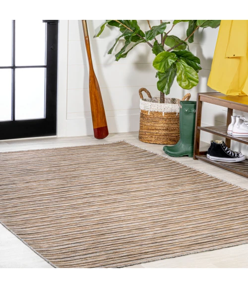 Finn Modern Farmhouse Pinstripe Brown/Natural 9 ft. x 12 ft. Indoor/Outdoor Area Rug