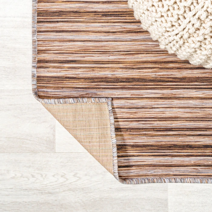 Finn Modern Farmhouse Pinstripe Natural/Brown 2 ft. x 8 ft. Indoor/Outdoor Runner Rug