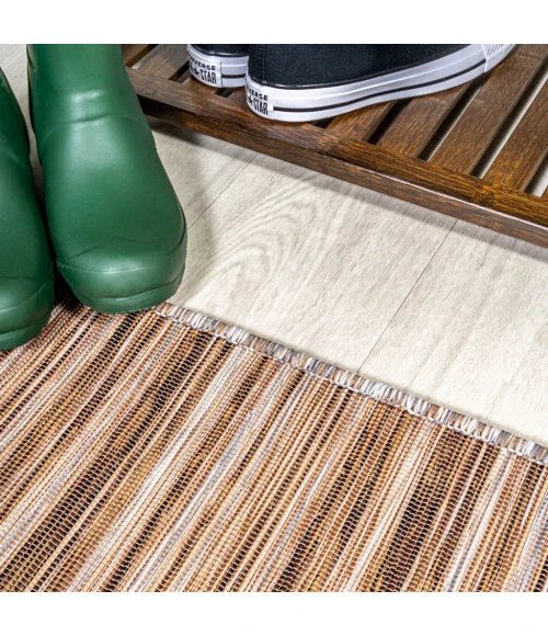 Finn Modern Farmhouse Pinstripe Natural/Brown 2 ft. x 8 ft. Indoor/Outdoor Runner Rug