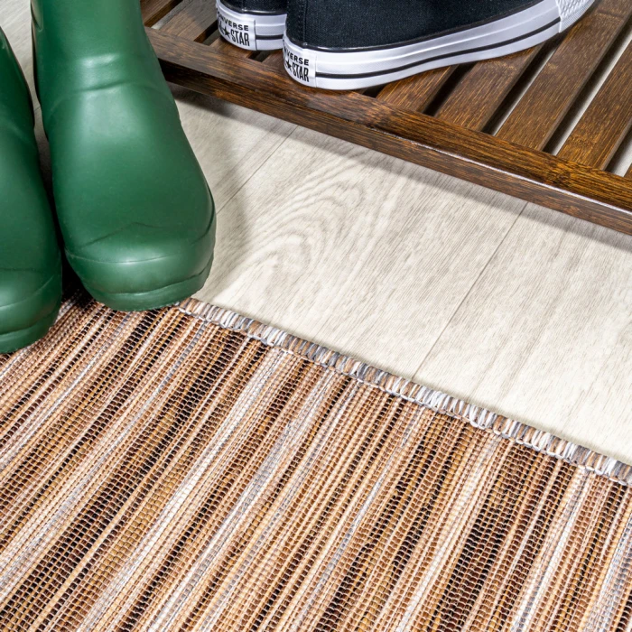 Finn Modern Farmhouse Pinstripe Natural/Brown 2 ft. x 8 ft. Indoor/Outdoor Runner Rug