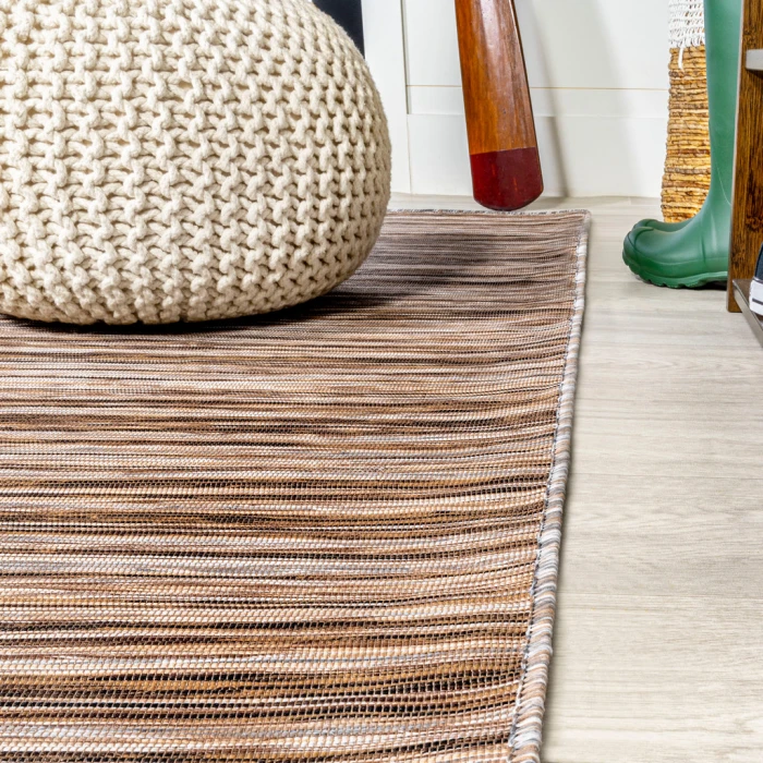 Finn Modern Farmhouse Pinstripe Natural/Brown 2 ft. x 8 ft. Indoor/Outdoor Runner Rug