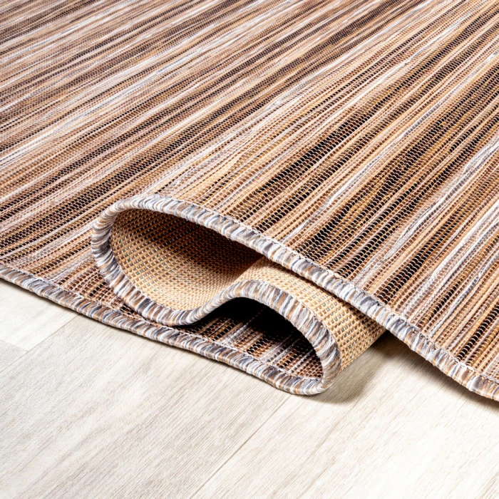 Finn Modern Farmhouse Pinstripe Natural/Brown 2 ft. x 8 ft. Indoor/Outdoor Runner Rug