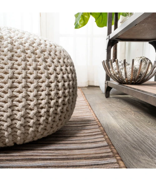 Finn Modern Farmhouse Pinstripe Natural/Brown 2 ft. x 8 ft. Indoor/Outdoor Runner Rug