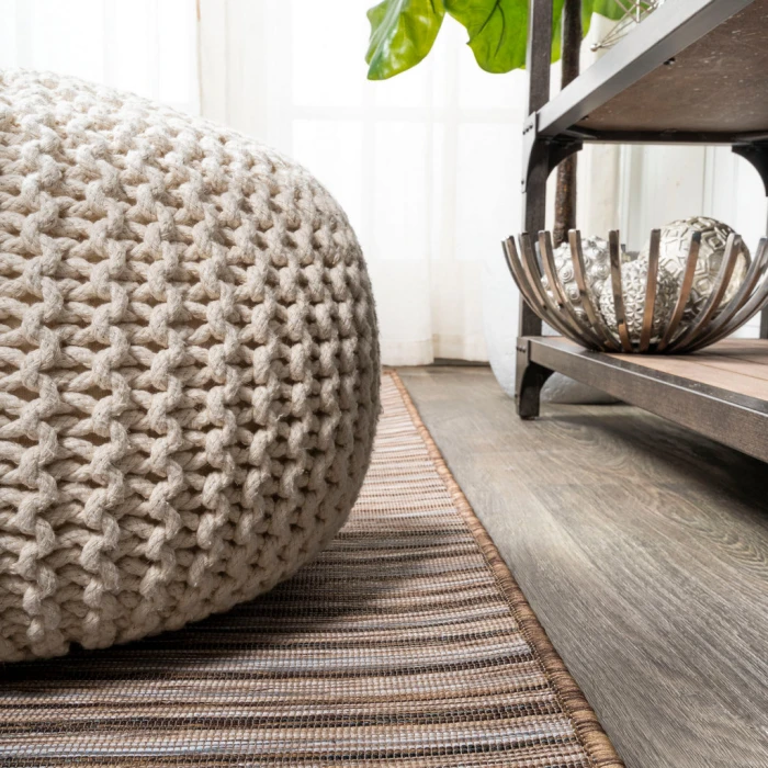 Finn Modern Farmhouse Pinstripe Natural/Brown 2 ft. x 8 ft. Indoor/Outdoor Runner Rug