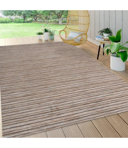 Finn Modern Farmhouse Pinstripe Natural/Brown 3 ft. x 5 ft. Indoor/Outdoor Area Rug