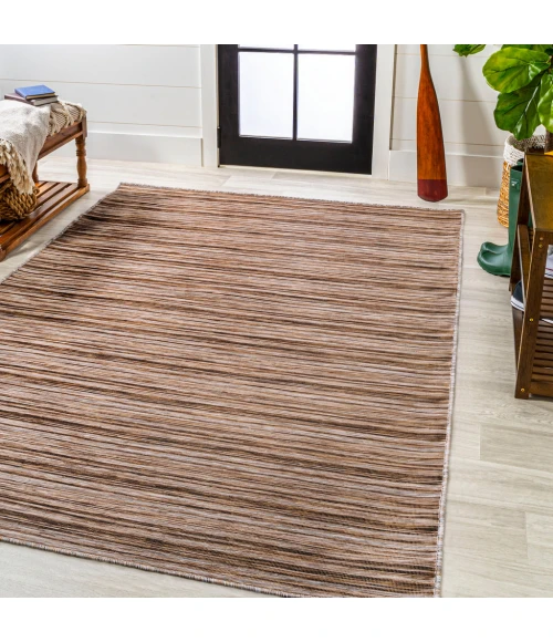 Finn Modern Farmhouse Pinstripe Natural/Brown 3 ft. x 5 ft. Indoor/Outdoor Area Rug