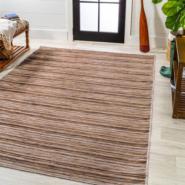Finn Modern Farmhouse Pinstripe Natural/Brown 3 ft. x 5 ft. Indoor/Outdoor Area Rug
