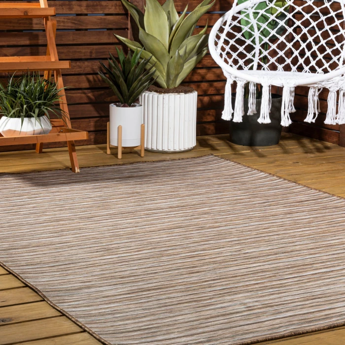 Finn Modern Farmhouse Pinstripe Natural/Brown 3 ft. x 5 ft. Indoor/Outdoor Area Rug
