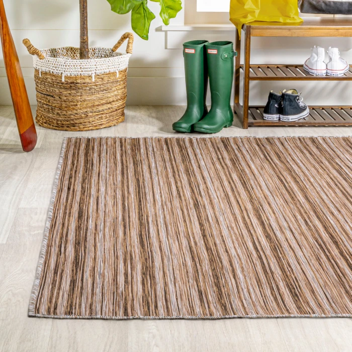 Finn Modern Farmhouse Pinstripe Natural/Brown 3 ft. x 5 ft. Indoor/Outdoor Area Rug