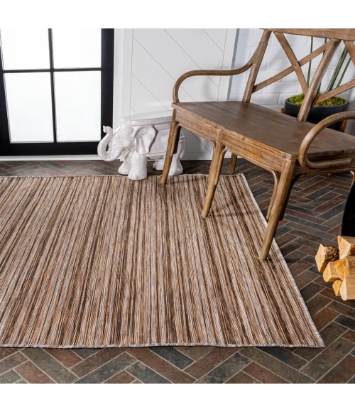 Finn Modern Farmhouse Pinstripe Natural/Brown 3 ft. x 5 ft. Indoor/Outdoor Area Rug