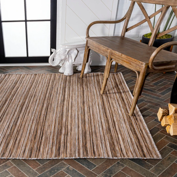 Finn Modern Farmhouse Pinstripe Natural/Brown 3 ft. x 5 ft. Indoor/Outdoor Area Rug