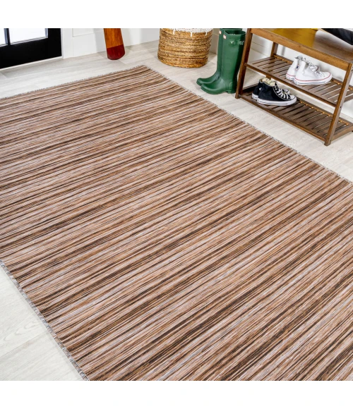 Finn Modern Farmhouse Pinstripe Natural/Brown 3 ft. x 5 ft. Indoor/Outdoor Area Rug
