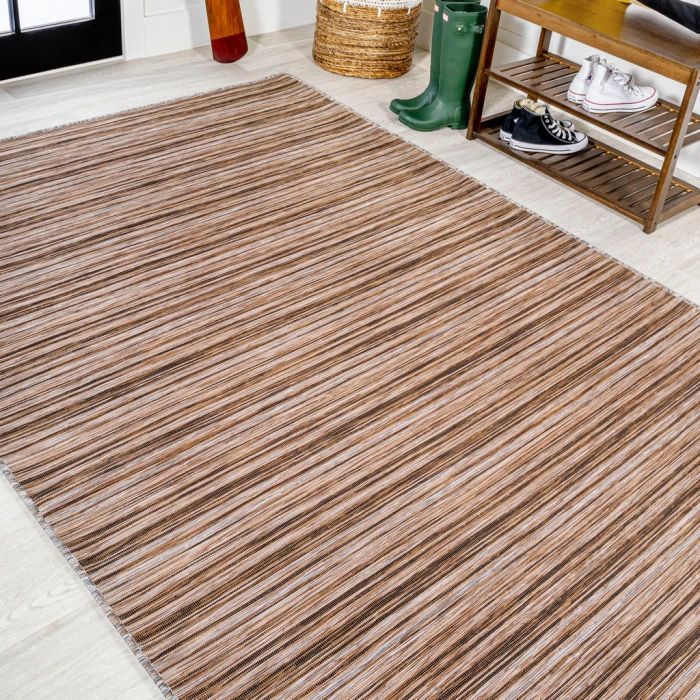 Finn Modern Farmhouse Pinstripe Natural/Brown 3 ft. x 5 ft. Indoor/Outdoor Area Rug