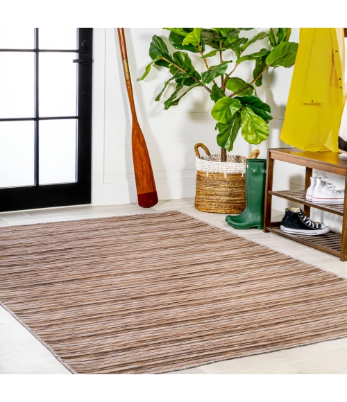 Finn Modern Farmhouse Pinstripe Natural/Brown 3 ft. x 5 ft. Indoor/Outdoor Area Rug