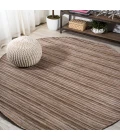 Finn Modern Farmhouse Pinstripe Natural/Brown 6' Round Indoor/Outdoor Area Rug