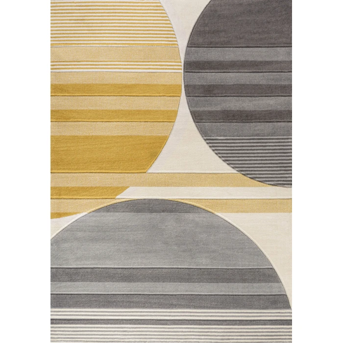 Nicky Geometric Striped Circles Gray/Yellow/Cream 3 ft. x 5 ft. Area Rug