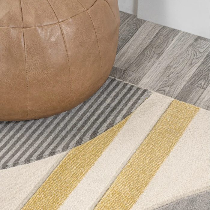 Nicky Geometric Striped Circles Gray/Yellow/Cream 2 ft. x 8 ft. Runner Rug