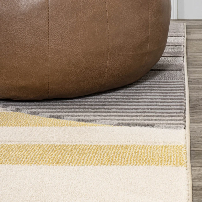 Nicky Geometric Striped Circles Gray/Yellow/Cream 2 ft. x 8 ft. Runner Rug