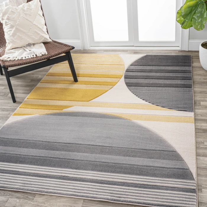 Nicky Geometric Striped Circles Gray/Yellow/Cream 3 ft. x 5 ft. Area Rug
