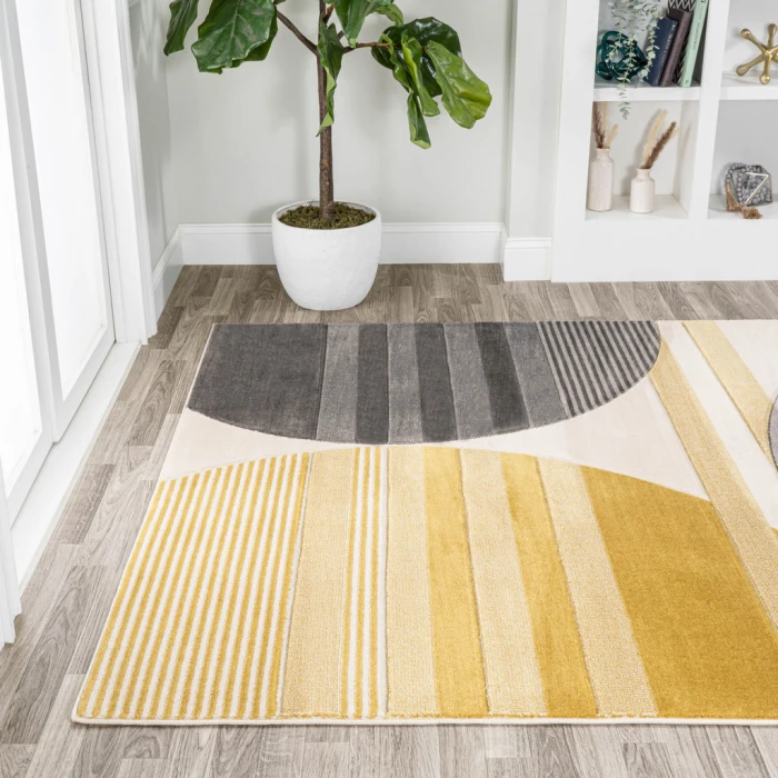 Nicky Geometric Striped Circles Gray/Yellow/Cream 3 ft. x 5 ft. Area Rug