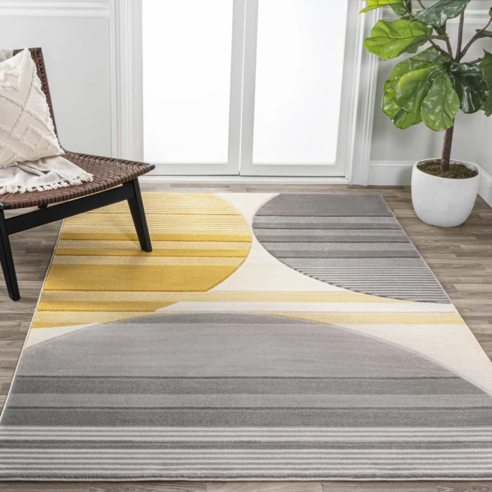 Nicky Geometric Striped Circles Gray/Yellow/Cream 3 ft. x 5 ft. Area Rug