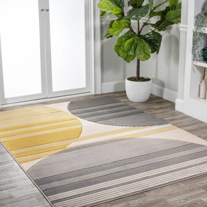 Nicky Geometric Striped Circles Gray/Yellow/Cream 3 ft. x 5 ft. Area Rug