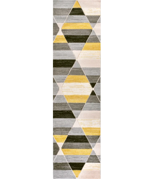 Kehoe Retro Diamonds Geometric Yellow/Gray/Cream 2 ft. x 8 ft. Runner Rug