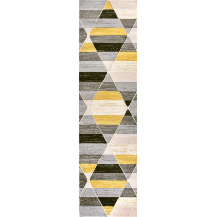 Kehoe Retro Diamonds Geometric Yellow/Gray/Cream 2 ft. x 8 ft. Runner Rug