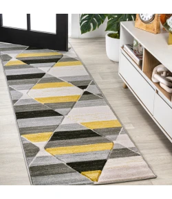 Jonathany Unique UNQ101A Yellow/Gray/Cream Area Rug 2 ft. 2 in. X 7 ft. 10 in. Runner