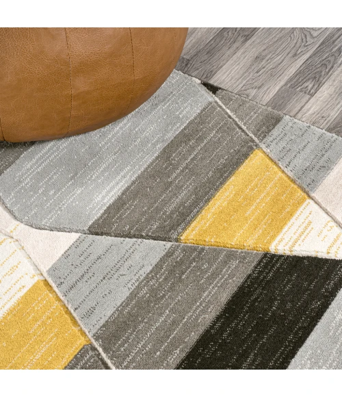 Kehoe Retro Diamonds Geometric Yellow/Gray/Cream 3 ft. x 5 ft. Area Rug