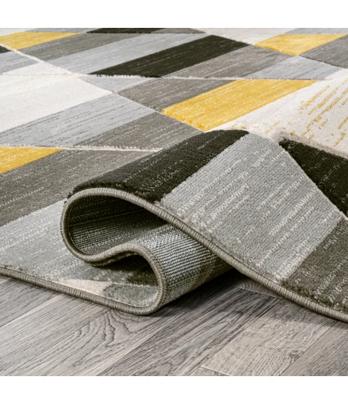 Kehoe Retro Diamonds Geometric Yellow/Gray/Cream 2 ft. x 8 ft. Runner Rug