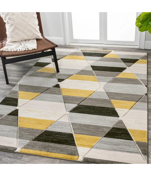 Kehoe Retro Diamonds Geometric Yellow/Gray/Cream 3 ft. x 5 ft. Area Rug