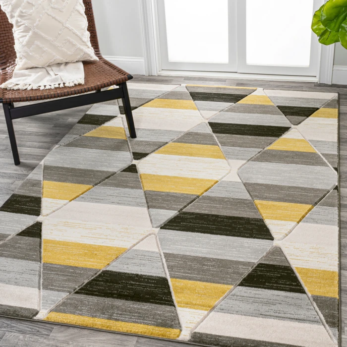 Kehoe Retro Diamonds Geometric Yellow/Gray/Cream 8 ft. x 10 ft. Area Rug