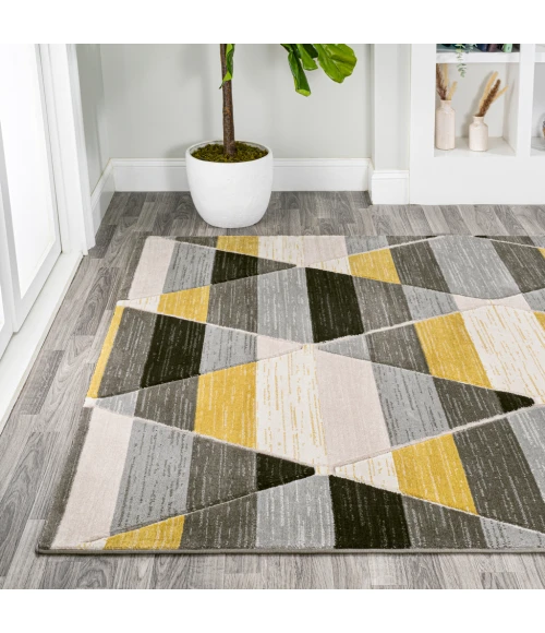 Kehoe Retro Diamonds Geometric Yellow/Gray/Cream 3 ft. x 5 ft. Area Rug